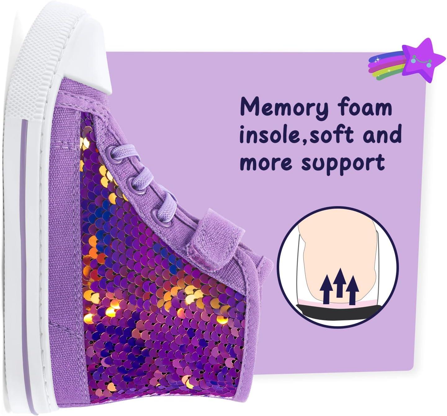 imageK KomForme Toddler Sneakers Girls Canvas High Top Walking Shoes with Hook and LoopsPurple Sequin