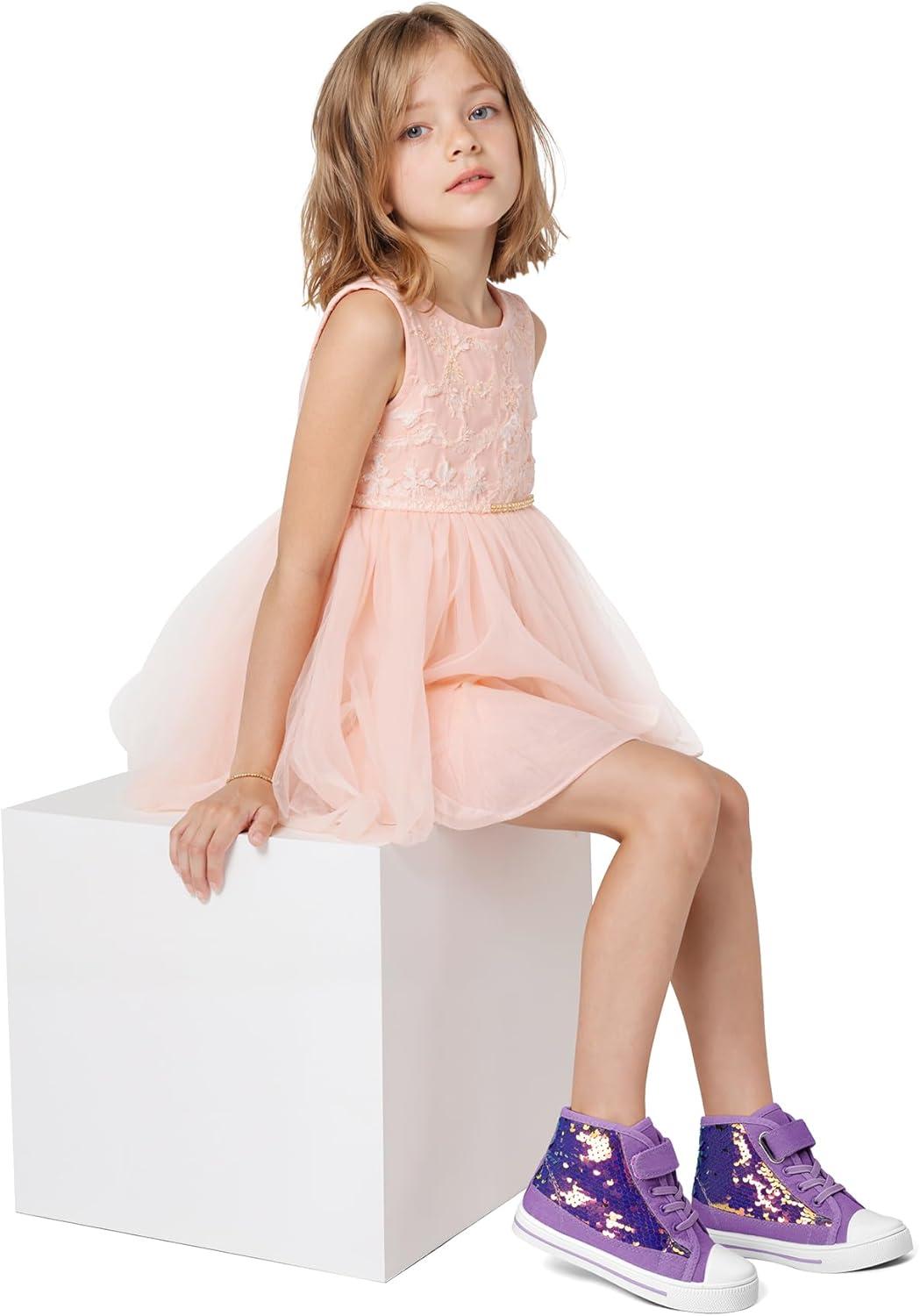 imageK KomForme Toddler Sneakers Girls Canvas High Top Walking Shoes with Hook and LoopsPurple Sequin