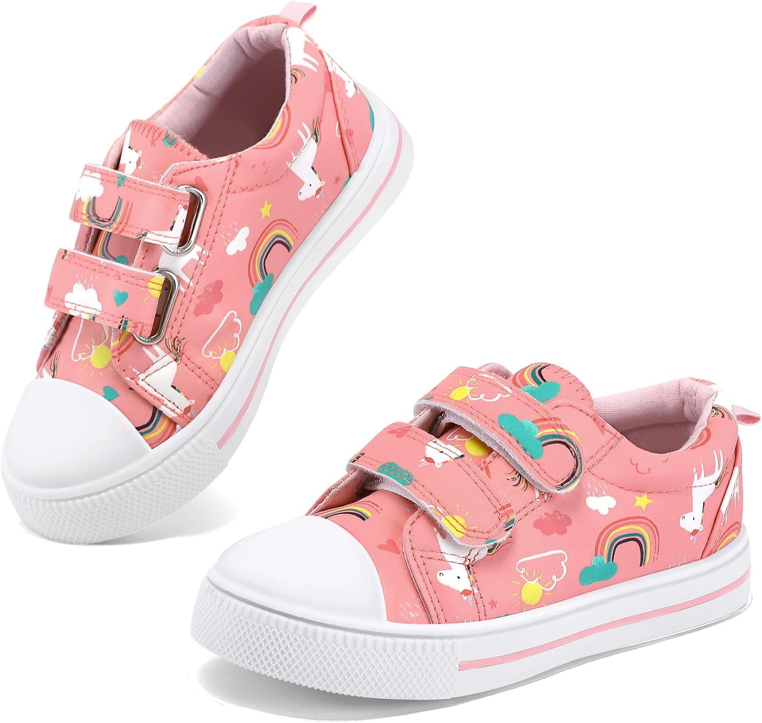 imageK KomForme Toddler Sneakers for Boys and Girls Dual Hook and Loops Sneakers Baby Canvas ShoesA2pink Rainbow