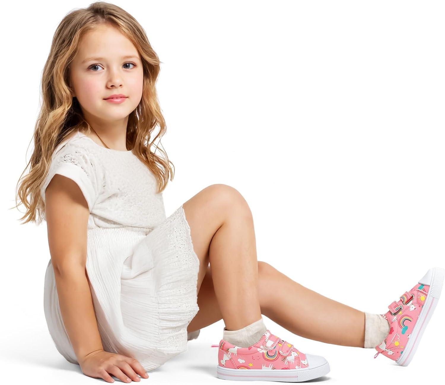 imageK KomForme Toddler Sneakers for Boys and Girls Dual Hook and Loops Sneakers Baby Canvas ShoesA2pink Rainbow