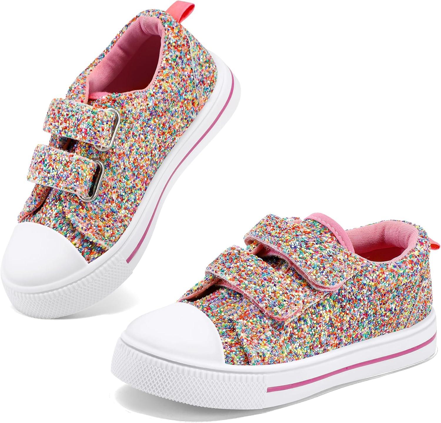 imageK KomForme Toddler Sneakers for Boys and Girls Dual Hook and Loops Sneakers Baby Canvas ShoesColorful Glitter