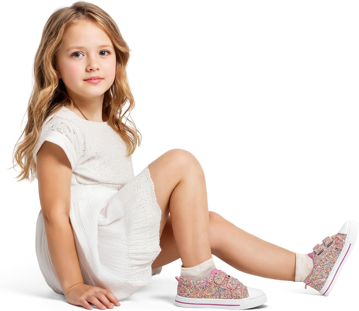 imageK KomForme Toddler Sneakers for Boys and Girls Dual Hook and Loops Sneakers Baby Canvas ShoesColorful Glitter