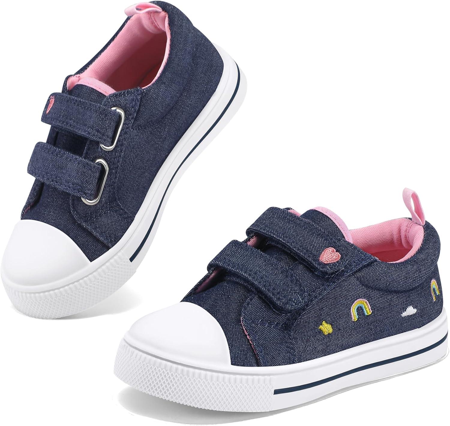 imageK KomForme Toddler Sneakers for Boys and Girls Dual Hook and Loops Sneakers Baby Canvas ShoesDenim Blue