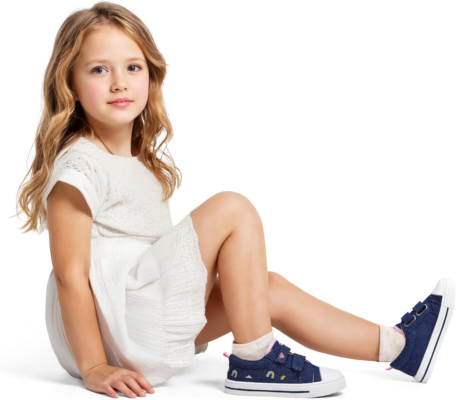 imageK KomForme Toddler Sneakers for Boys and Girls Dual Hook and Loops Sneakers Baby Canvas ShoesDenim Blue