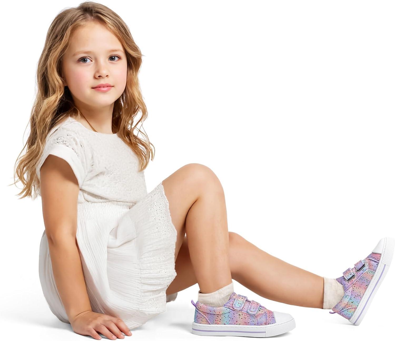 imageK KomForme Toddler Sneakers for Boys and Girls Dual Hook and Loops Sneakers Baby Canvas ShoesGradient Glitter