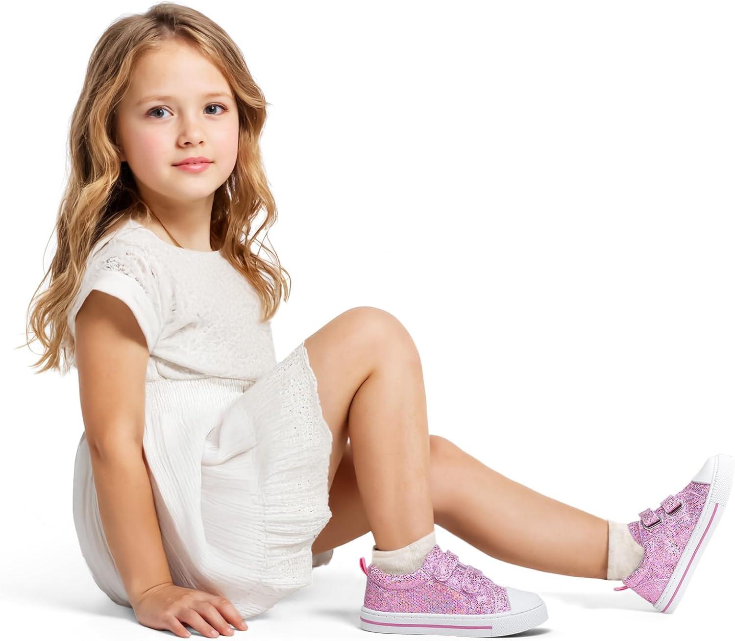 imageK KomForme Toddler Sneakers for Boys and Girls Dual Hook and Loops Sneakers Baby Canvas ShoesPink Glitter