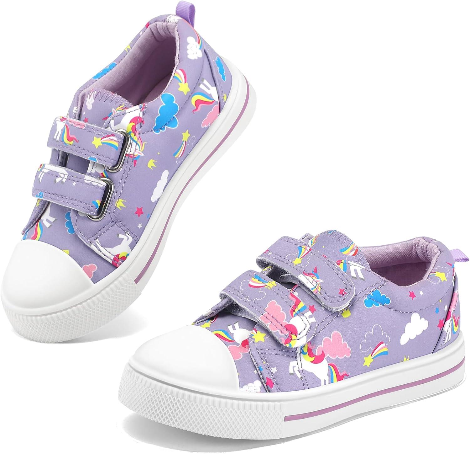 imageK KomForme Toddler Sneakers for Boys and Girls Dual Hook and Loops Sneakers Baby Canvas ShoesPurple Unicorn