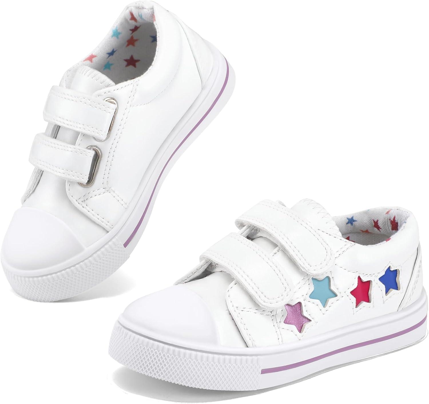 imageK KomForme Toddler Sneakers for Boys and Girls Dual Hook and Loops Sneakers Baby Canvas ShoesWhite New