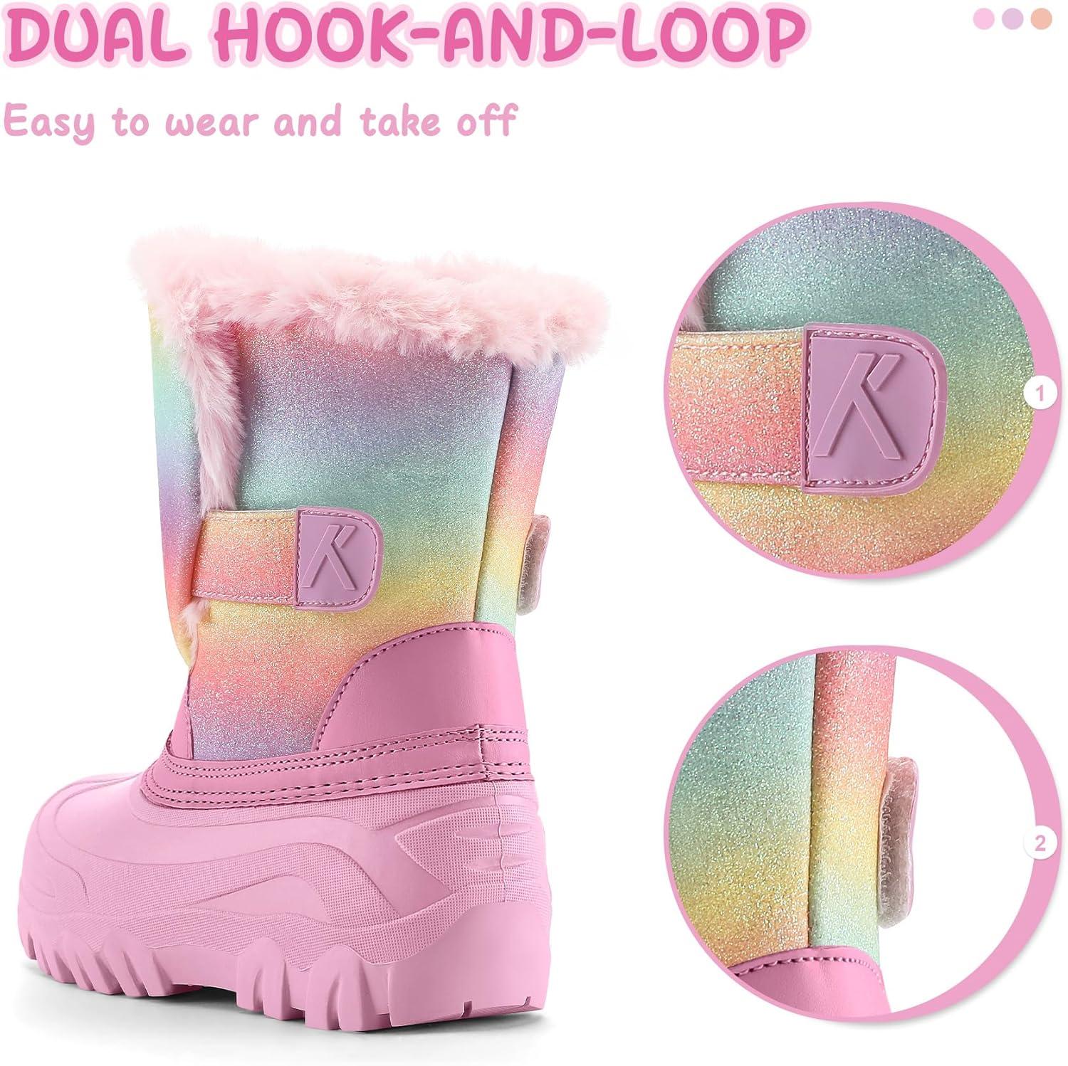 imageK KomForme Waterproof Girls Snow Boots with Faux Fur Lining Warm Winter Shoes for Kids ToddlerLittle KidBig KidRainbow Glitter
