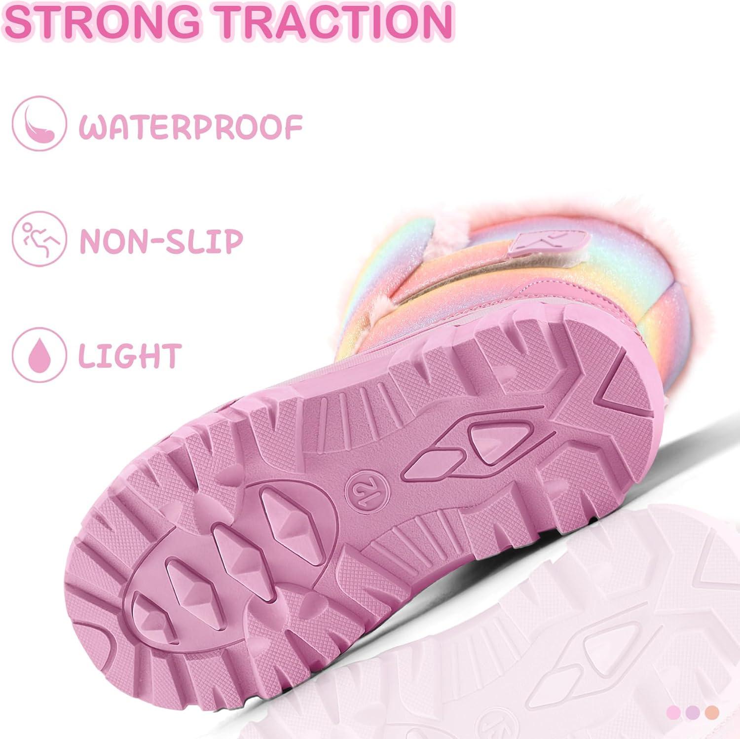 imageK KomForme Waterproof Girls Snow Boots with Faux Fur Lining Warm Winter Shoes for Kids ToddlerLittle KidBig KidRainbow Glitter