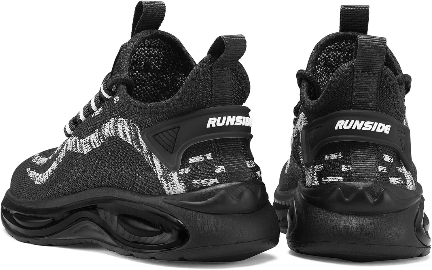 imageRUNSIDE Boys Girls Sneakers Lace up Kids Tennis Shoes for WalkingRunning Lightweight Breathable Gym Shoes Outdoor Little KidBig KidBlack