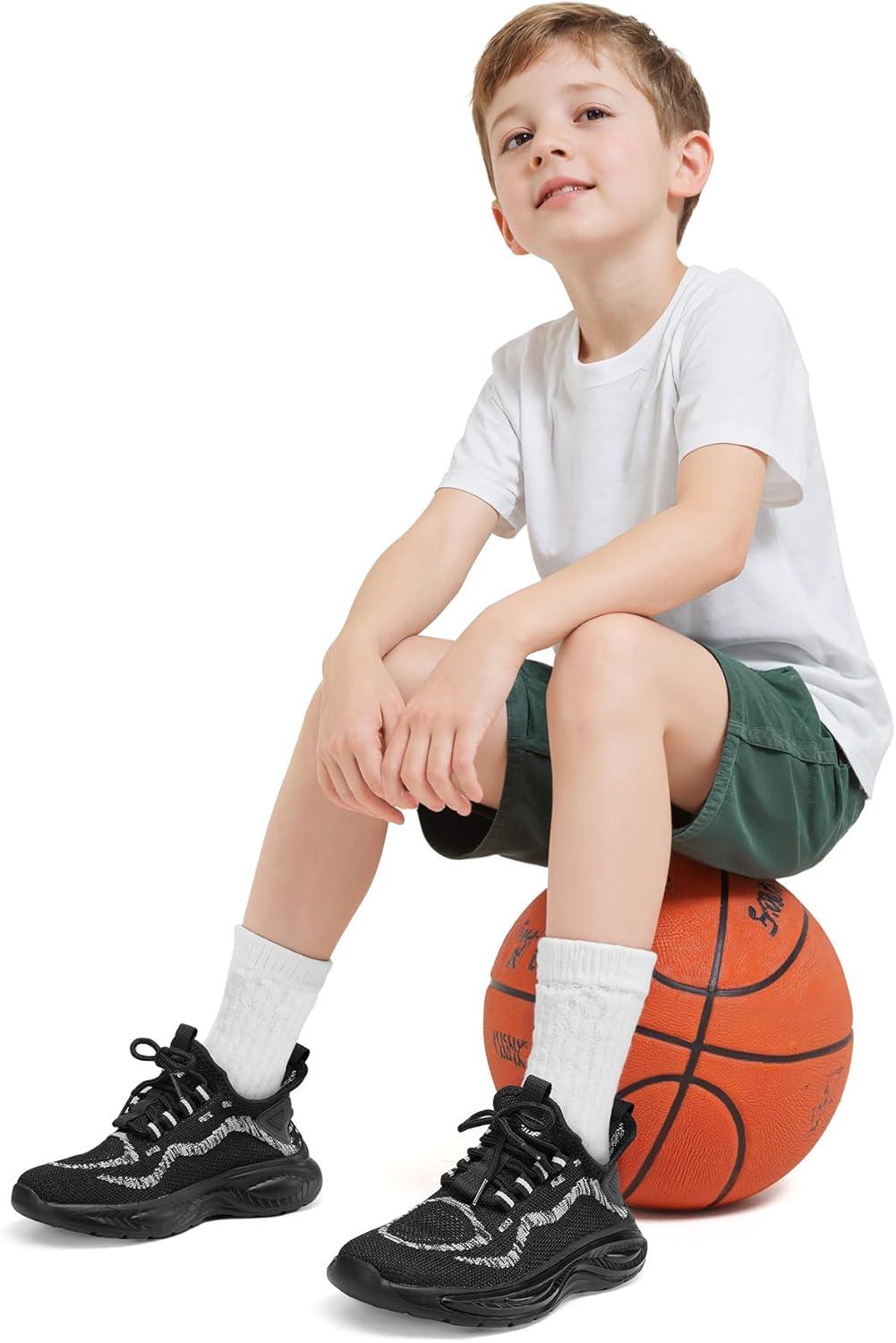 imageRUNSIDE Boys Girls Sneakers Lace up Kids Tennis Shoes for WalkingRunning Lightweight Breathable Gym Shoes Outdoor Little KidBig KidBlack