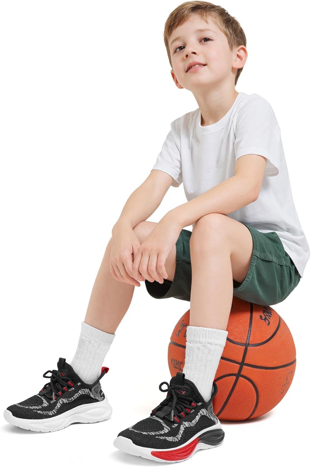 imageRUNSIDE Boys Girls Sneakers Lace up Kids Tennis Shoes for WalkingRunning Lightweight Breathable Gym Shoes Outdoor Little KidBig KidBlackRed