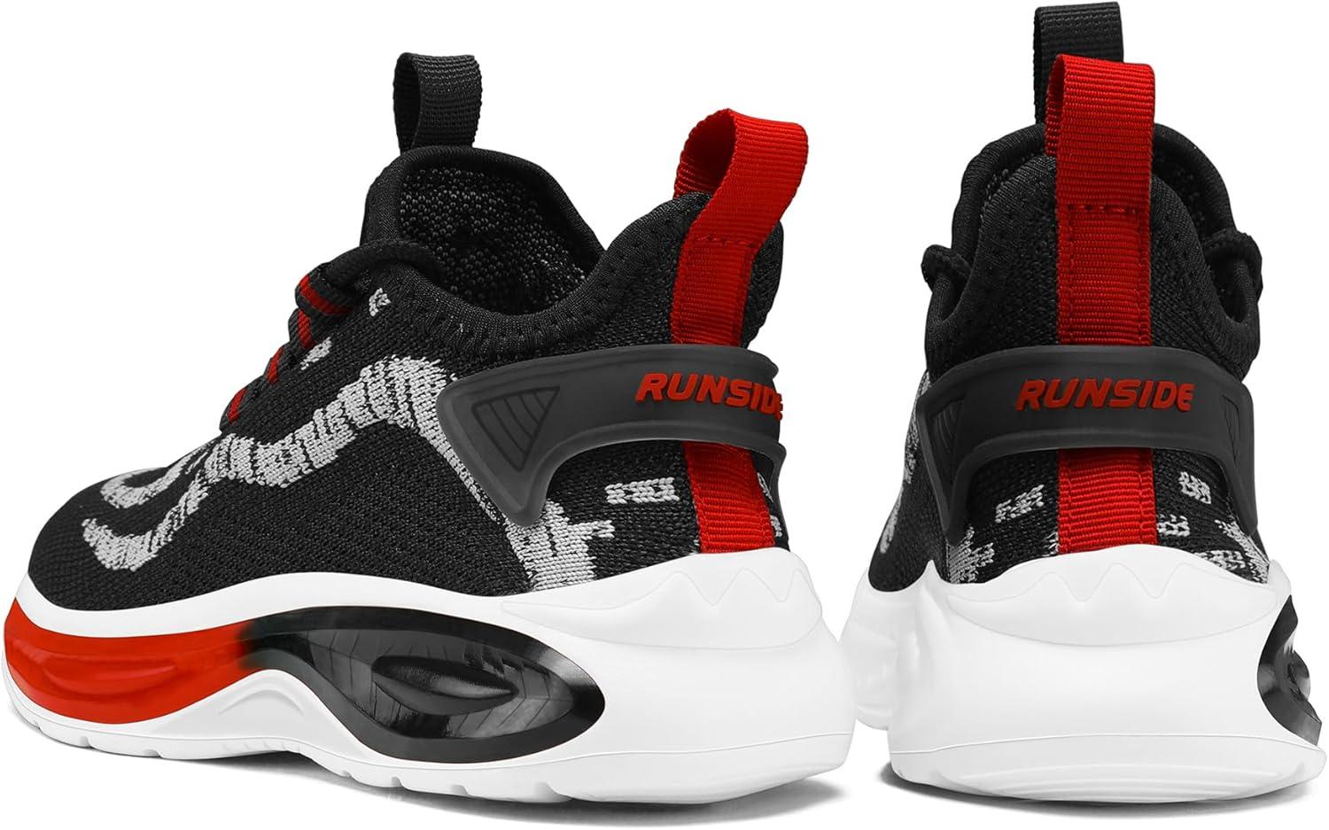 imageRUNSIDE Boys Girls Sneakers Lace up Kids Tennis Shoes for WalkingRunning Lightweight Breathable Gym Shoes Outdoor Little KidBig KidBlackRed