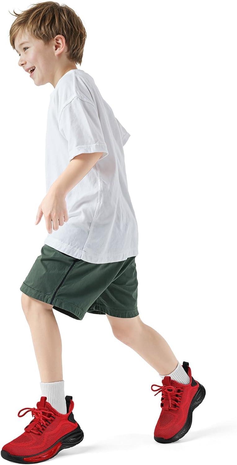 imageRUNSIDE Boys Girls Sneakers Lace up Kids Tennis Shoes for WalkingRunning Lightweight Breathable Gym Shoes Outdoor Little KidBig KidBright Red