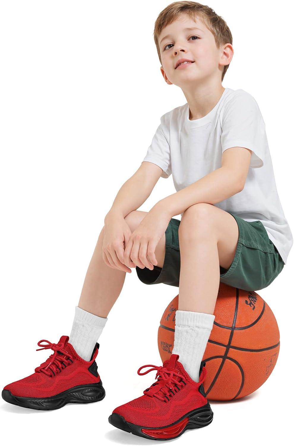 imageRUNSIDE Boys Girls Sneakers Lace up Kids Tennis Shoes for WalkingRunning Lightweight Breathable Gym Shoes Outdoor Little KidBig KidBright Red