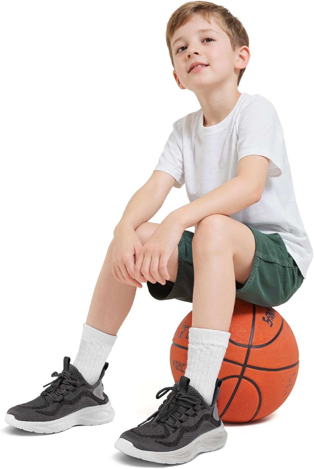 imageRUNSIDE Boys Girls Sneakers Lace up Kids Tennis Shoes for WalkingRunning Lightweight Breathable Gym Shoes Outdoor Little KidBig KidDark Grey