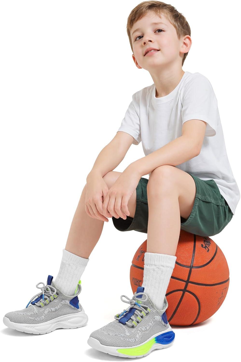 imageRUNSIDE Boys Girls Sneakers Lace up Kids Tennis Shoes for WalkingRunning Lightweight Breathable Gym Shoes Outdoor Little KidBig KidGrey