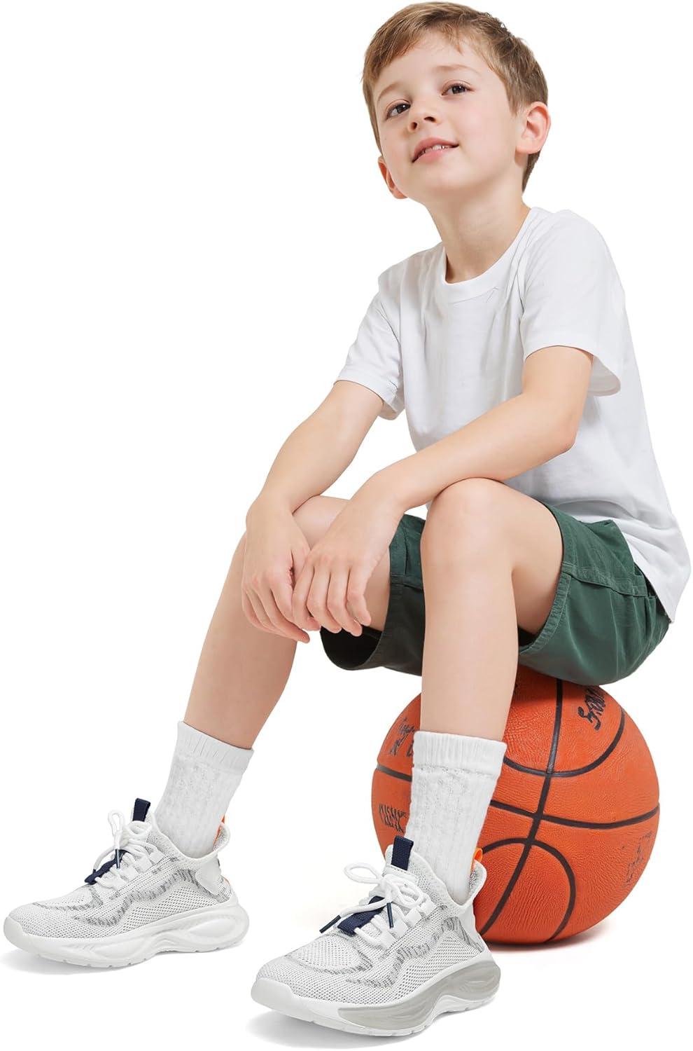 imageRUNSIDE Boys Girls Sneakers Lace up Kids Tennis Shoes for WalkingRunning Lightweight Breathable Gym Shoes Outdoor Little KidBig KidGreyWhite