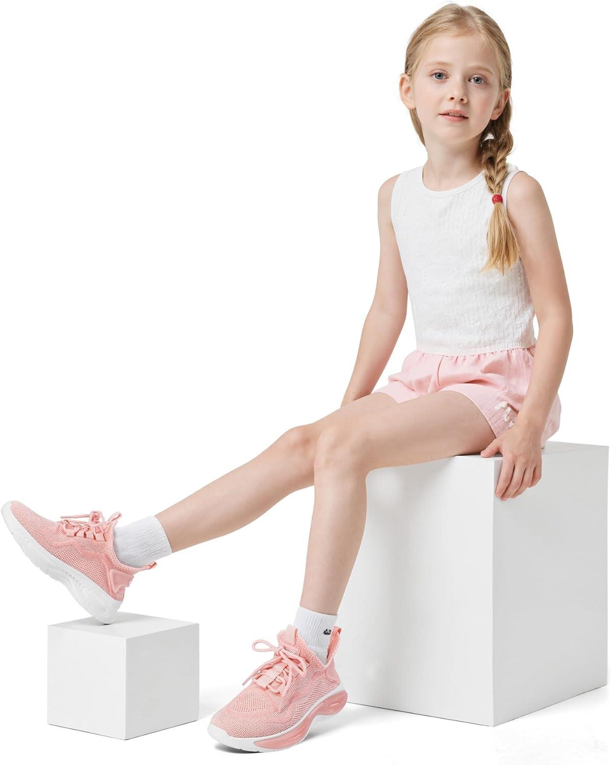 imageRUNSIDE Boys Girls Sneakers Lace up Kids Tennis Shoes for WalkingRunning Lightweight Breathable Gym Shoes Outdoor Little KidBig KidPink