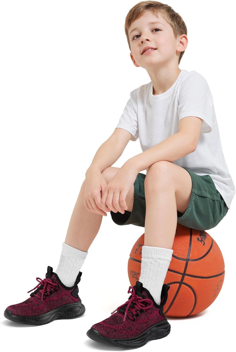 imageRUNSIDE Boys Girls Sneakers Lace up Kids Tennis Shoes for WalkingRunning Lightweight Breathable Gym Shoes Outdoor Little KidBig KidRed