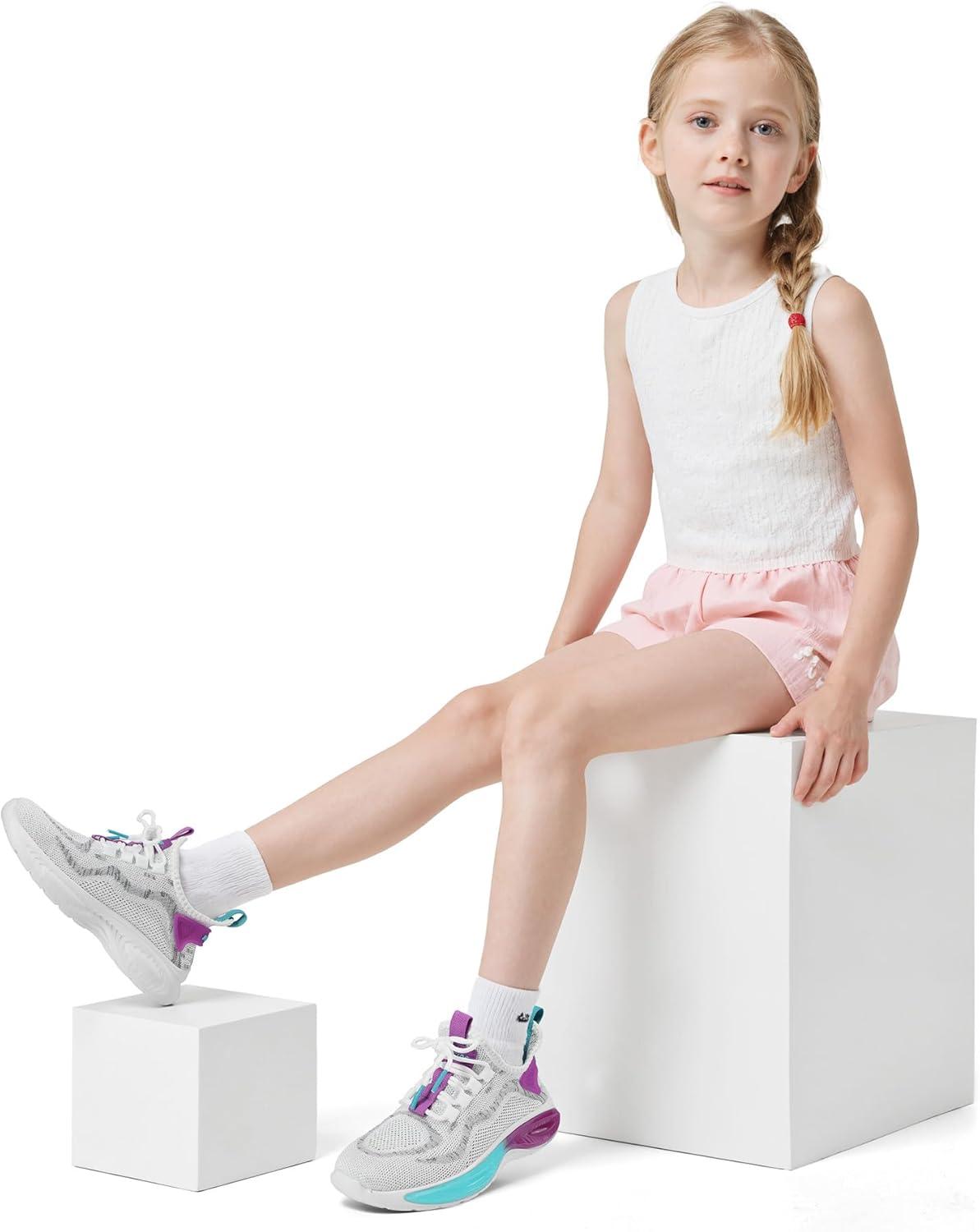 imageRUNSIDE Boys Girls Sneakers Lace up Kids Tennis Shoes for WalkingRunning Lightweight Breathable Gym Shoes Outdoor Little KidBig KidWhiteColorful