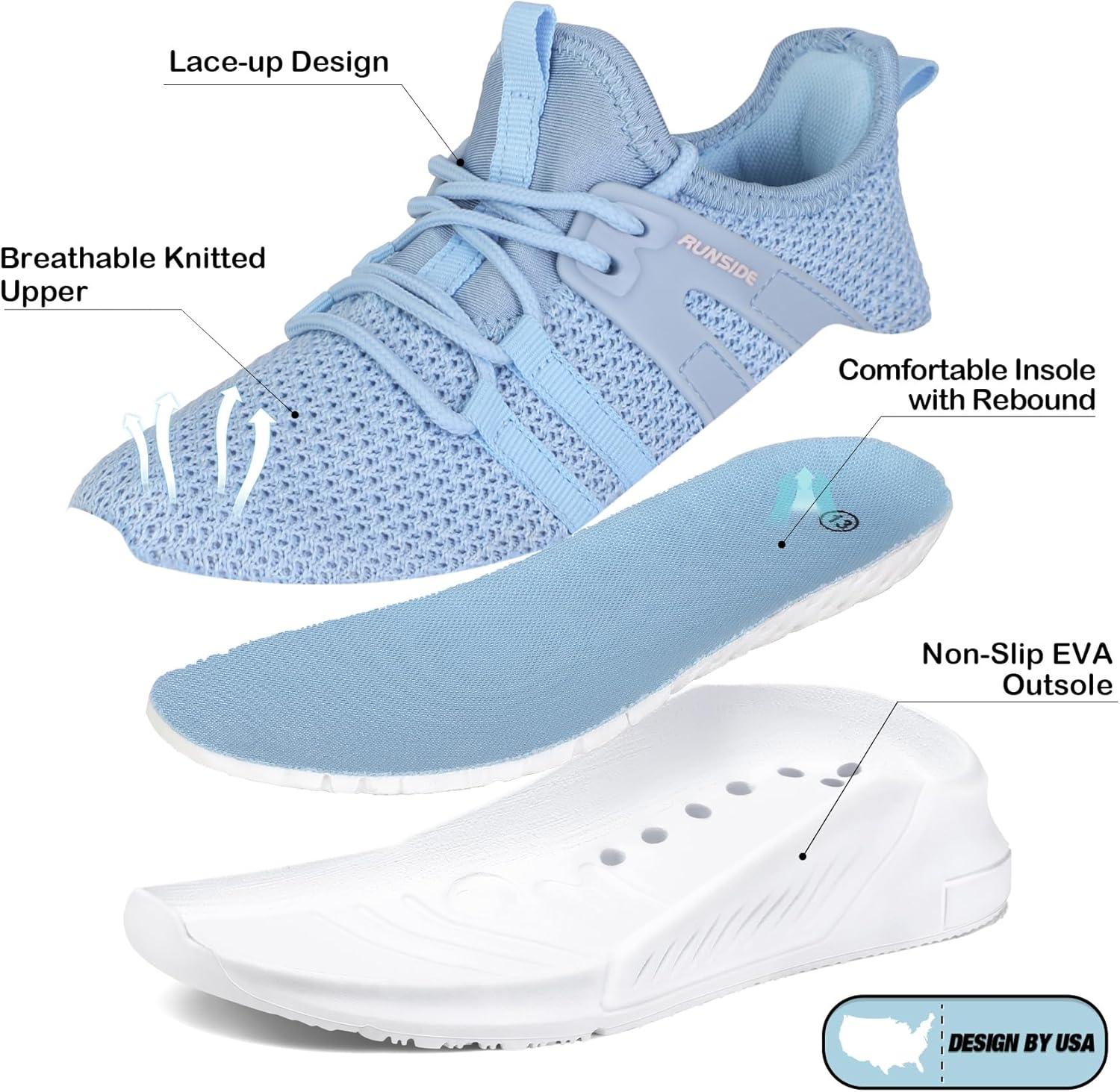 imageRUNSIDE Boys Girls Tennis Shoes Kids Lightweight Breathable Sneakers Laceup Running Athletic Shoes for ToddlerLittle KidBig KidBaby Blue