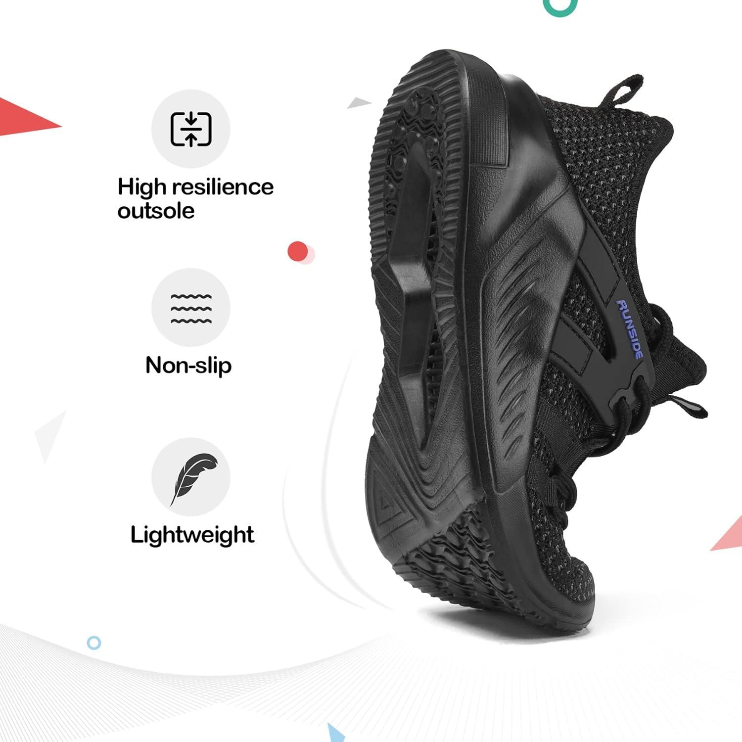 imageRUNSIDE Boys Girls Tennis Shoes Kids Lightweight Breathable Sneakers Laceup Running Athletic Shoes for ToddlerLittle KidBig KidBlack