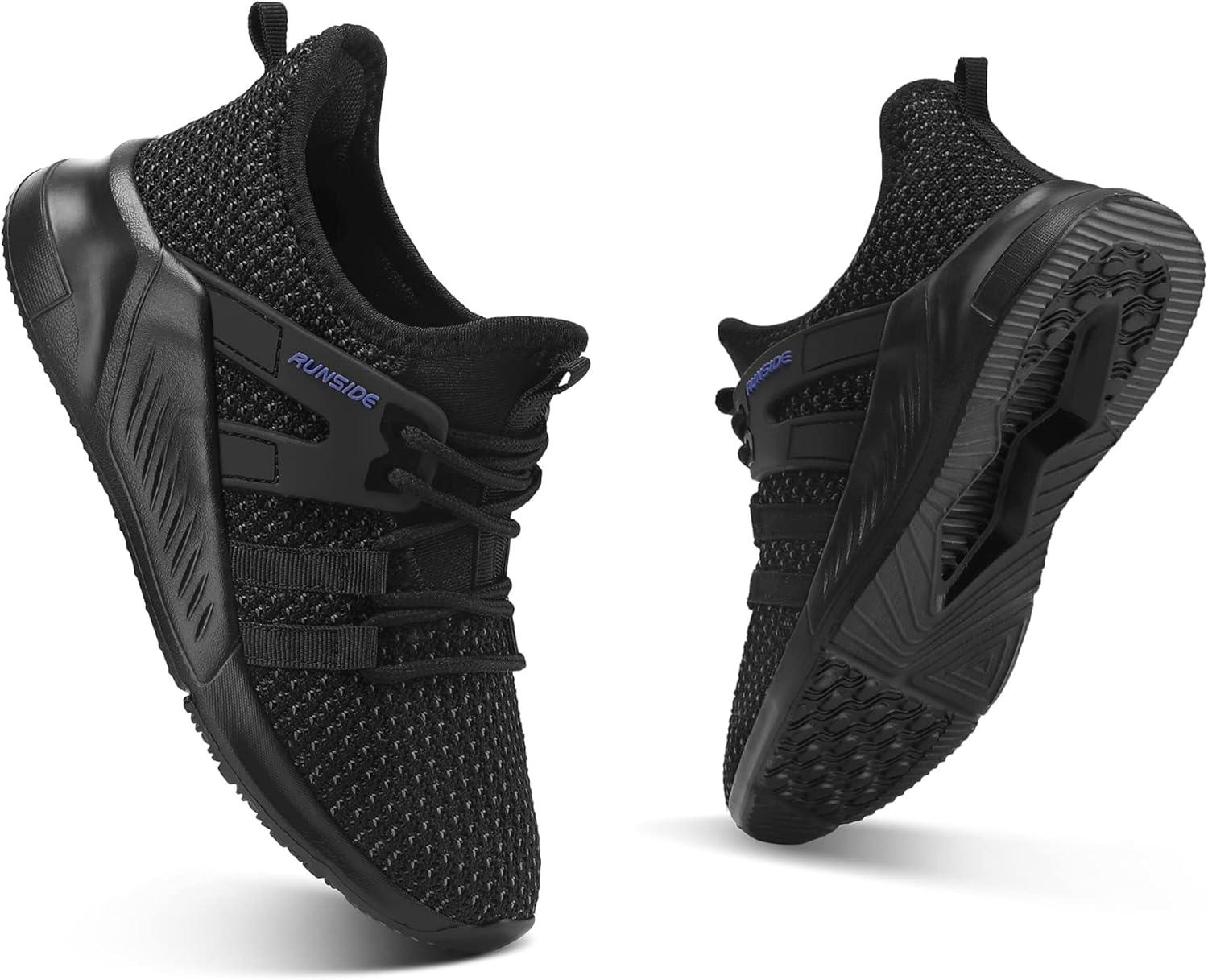 imageRUNSIDE Boys Girls Tennis Shoes Kids Lightweight Breathable Sneakers Laceup Running Athletic Shoes for ToddlerLittle KidBig KidBlack