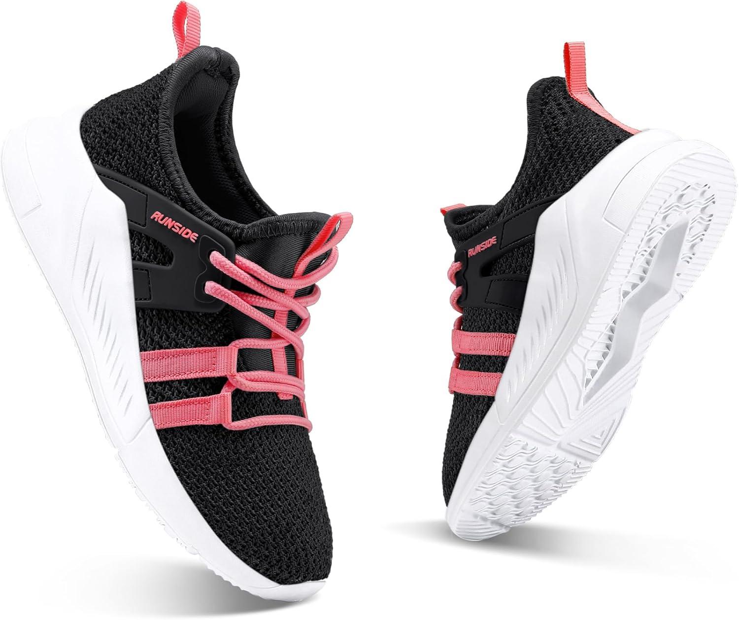 imageRUNSIDE Boys Girls Tennis Shoes Kids Lightweight Breathable Sneakers Laceup Running Athletic Shoes for ToddlerLittle KidBig KidBlack Pink