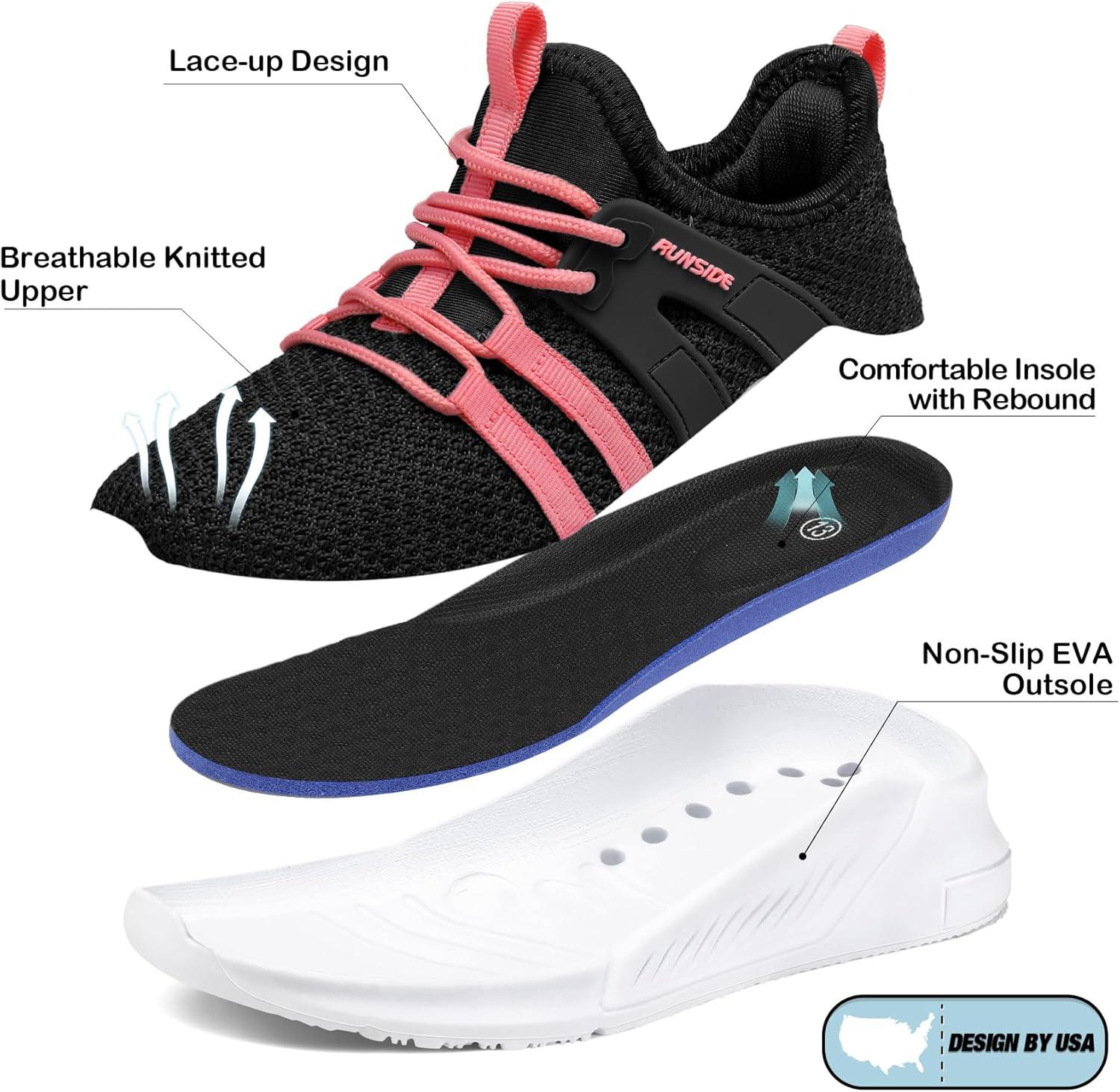 imageRUNSIDE Boys Girls Tennis Shoes Kids Lightweight Breathable Sneakers Laceup Running Athletic Shoes for ToddlerLittle KidBig KidBlack Pink
