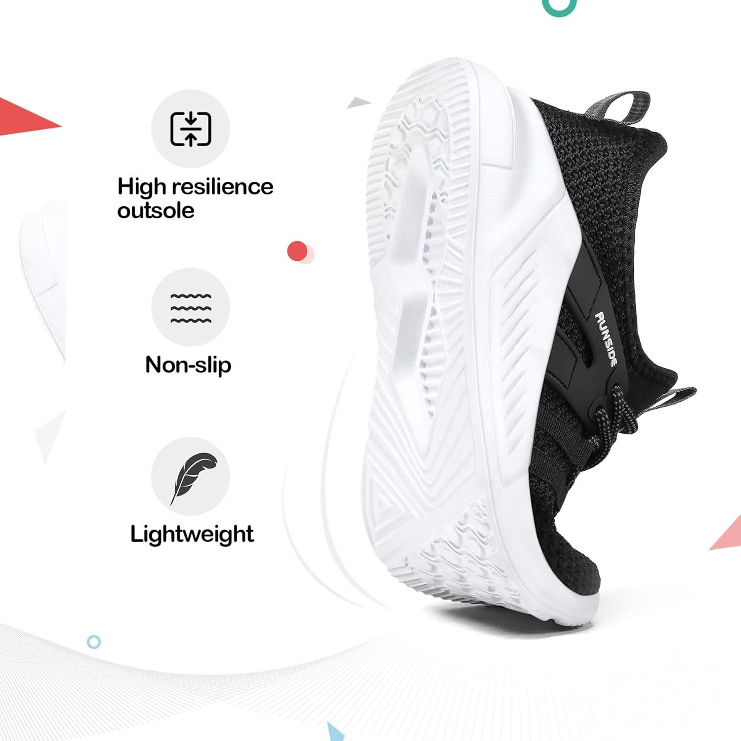 imageRUNSIDE Boys Girls Tennis Shoes Kids Lightweight Breathable Sneakers Laceup Running Athletic Shoes for ToddlerLittle KidBig KidBlack White