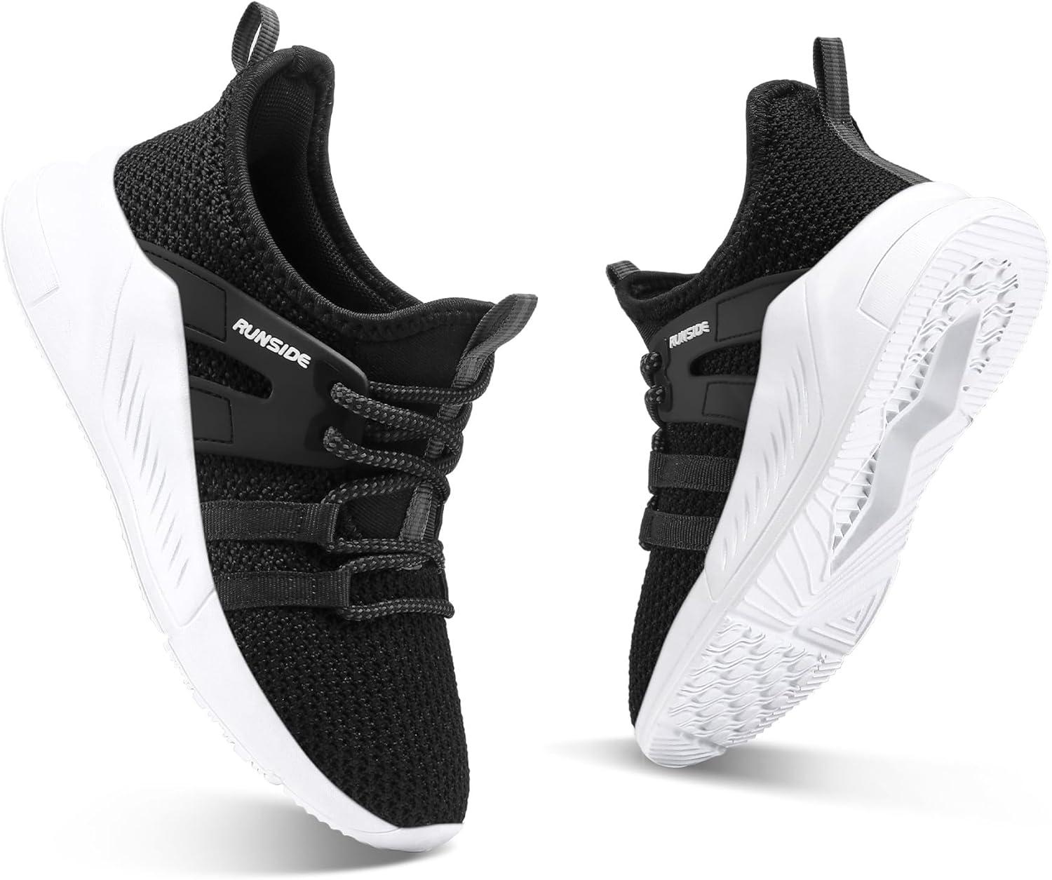 imageRUNSIDE Boys Girls Tennis Shoes Kids Lightweight Breathable Sneakers Laceup Running Athletic Shoes for ToddlerLittle KidBig KidBlack White