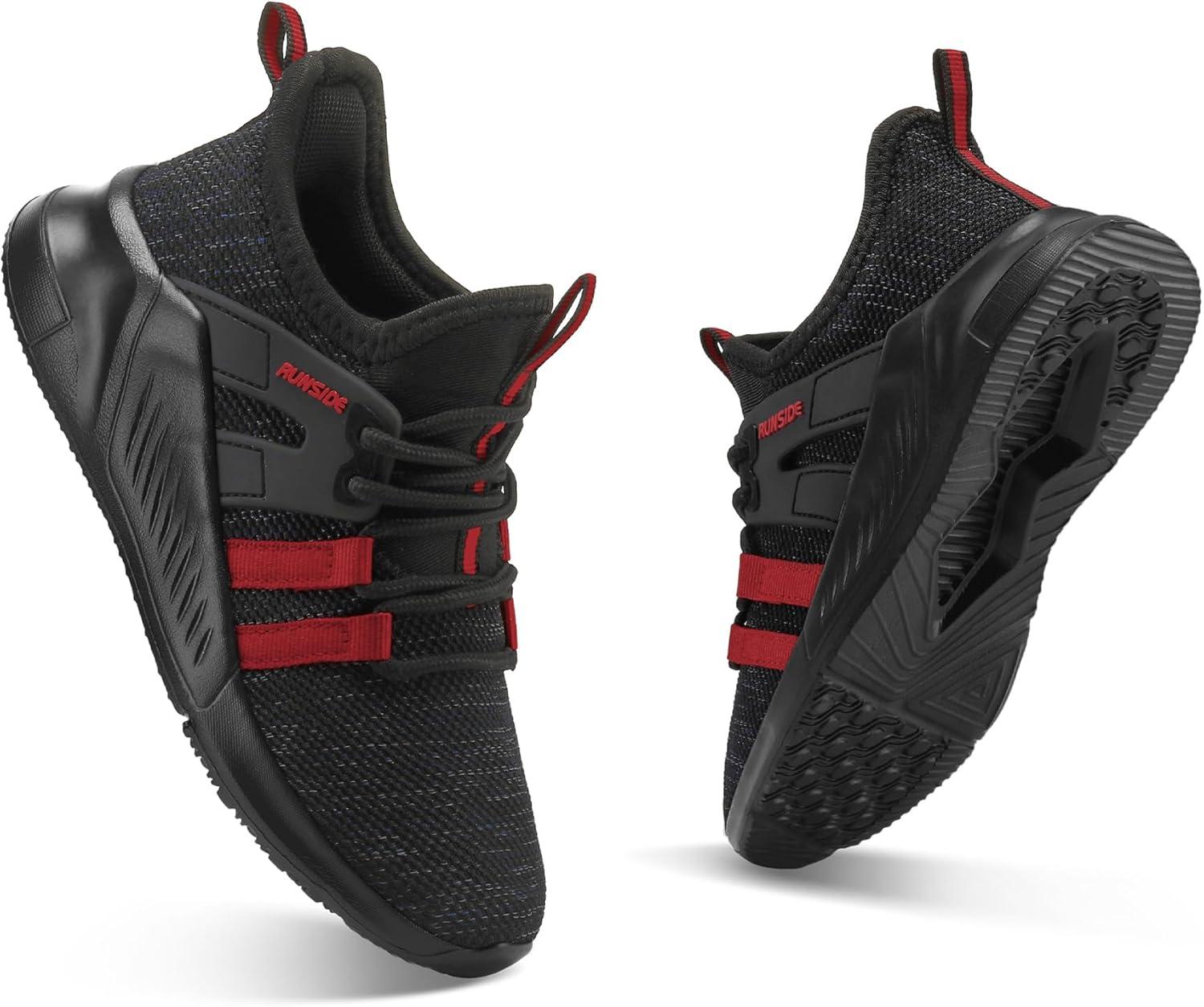 imageRUNSIDE Boys Girls Tennis Shoes Kids Lightweight Breathable Sneakers Laceup Running Athletic Shoes for ToddlerLittle KidBig KidBlackRed