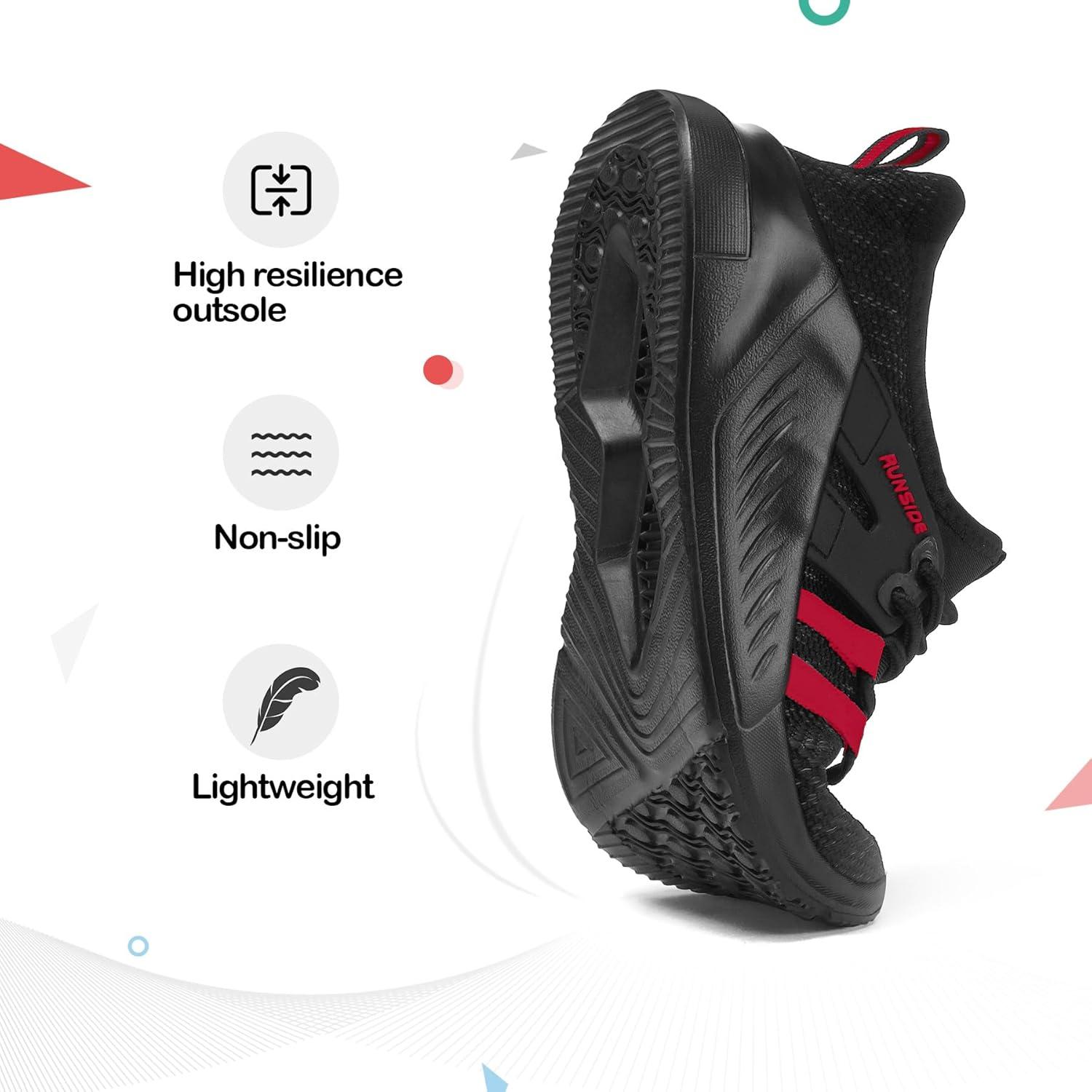 imageRUNSIDE Boys Girls Tennis Shoes Kids Lightweight Breathable Sneakers Laceup Running Athletic Shoes for ToddlerLittle KidBig KidBlackRed