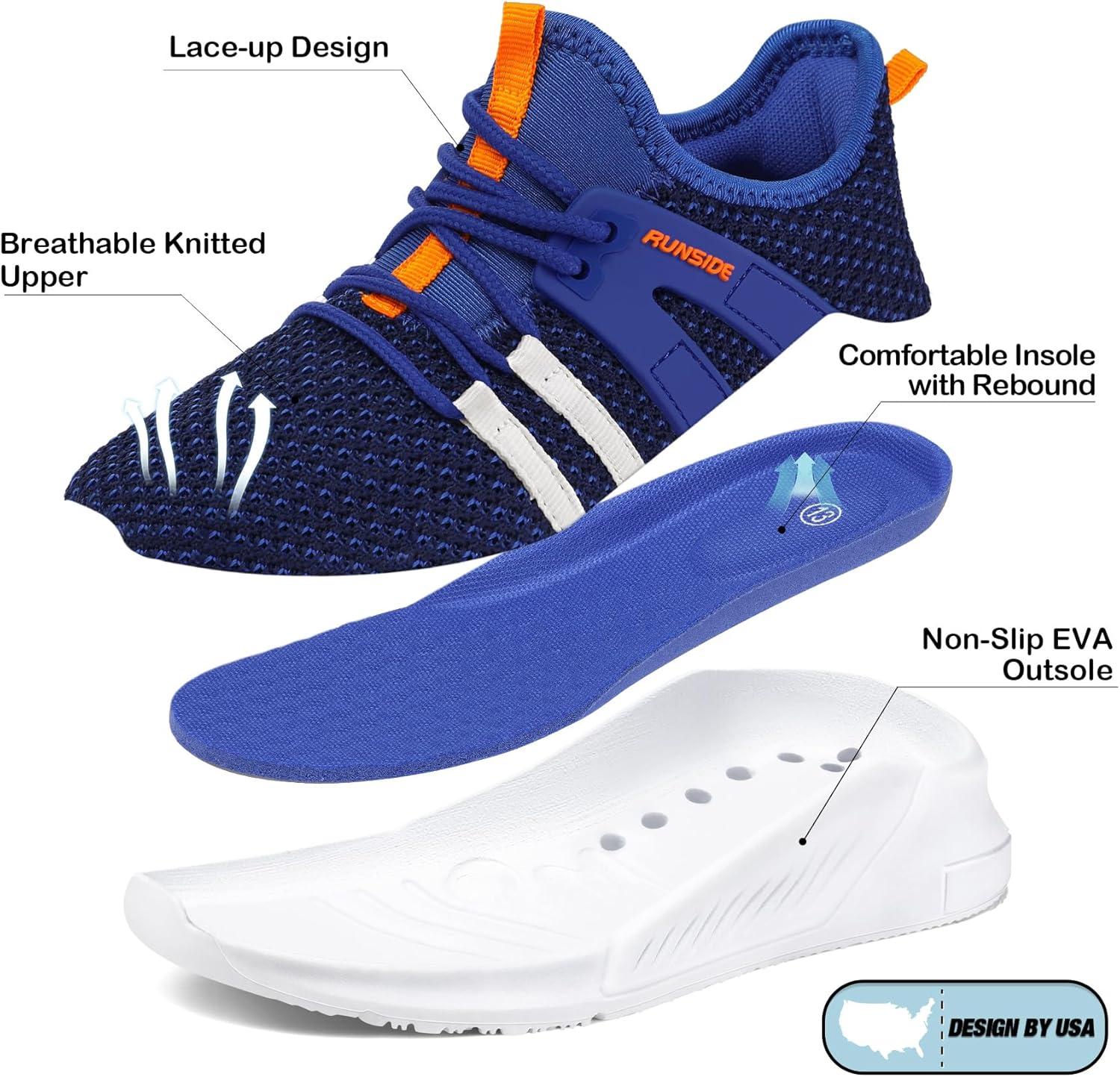 imageRUNSIDE Boys Girls Tennis Shoes Kids Lightweight Breathable Sneakers Laceup Running Athletic Shoes for ToddlerLittle KidBig KidBlue