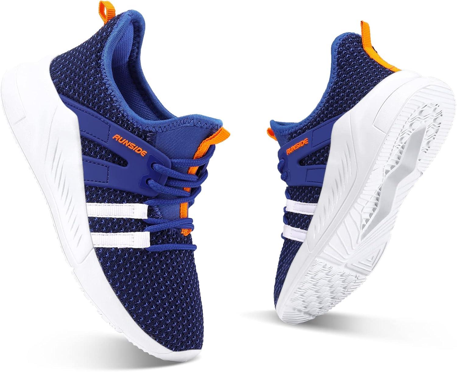 imageRUNSIDE Boys Girls Tennis Shoes Kids Lightweight Breathable Sneakers Laceup Running Athletic Shoes for ToddlerLittle KidBig KidBlue