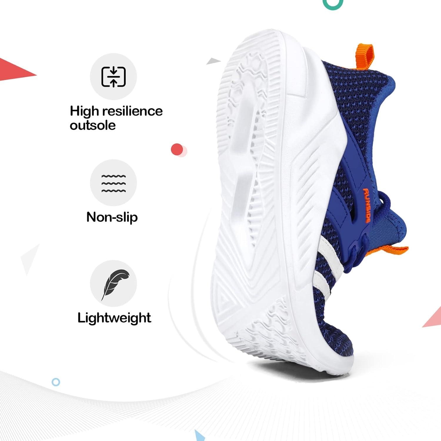 imageRUNSIDE Boys Girls Tennis Shoes Kids Lightweight Breathable Sneakers Laceup Running Athletic Shoes for ToddlerLittle KidBig KidBlue