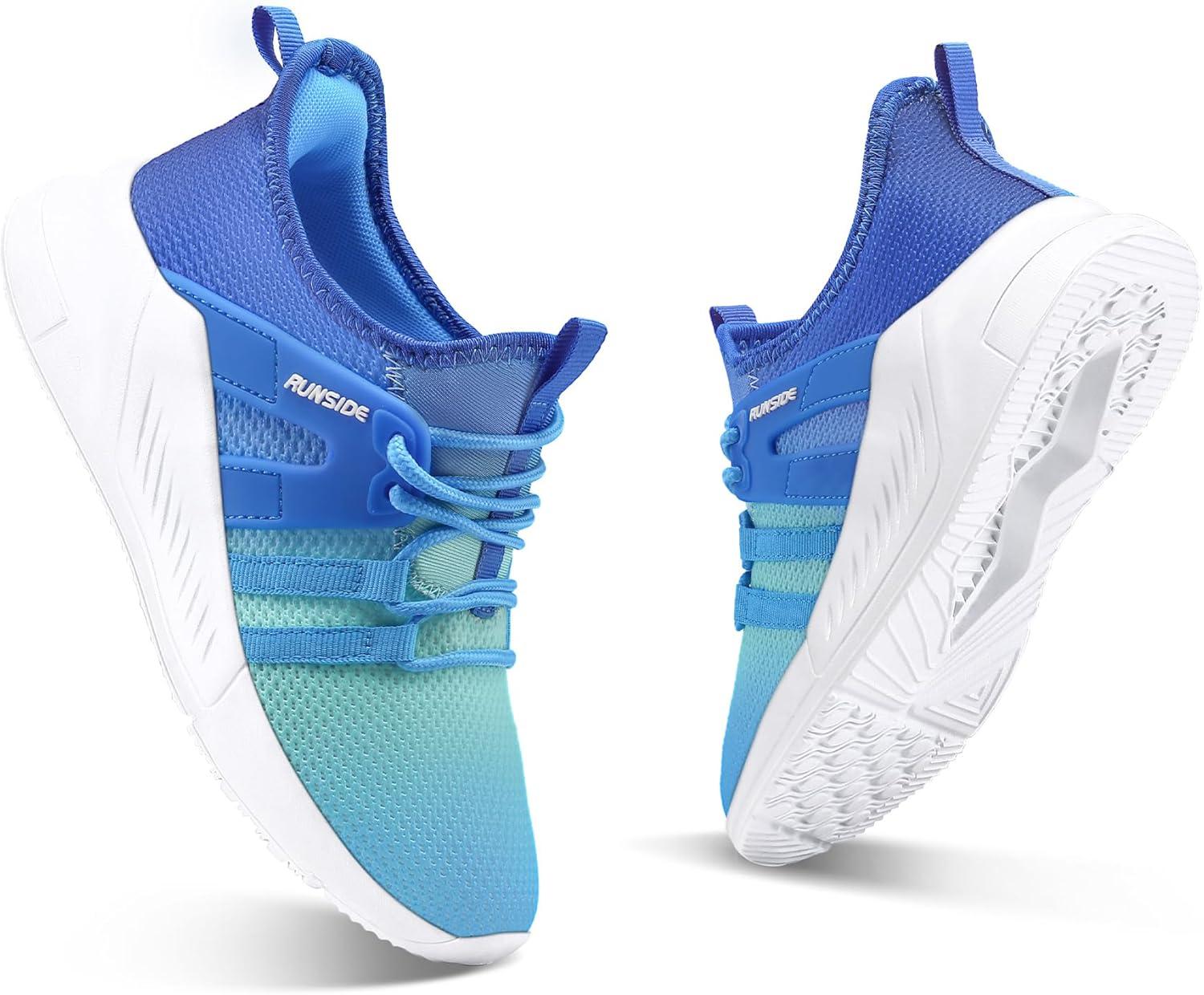 imageRUNSIDE Boys Girls Tennis Shoes Kids Lightweight Breathable Sneakers Laceup Running Athletic Shoes for ToddlerLittle KidBig KidGradient Blue