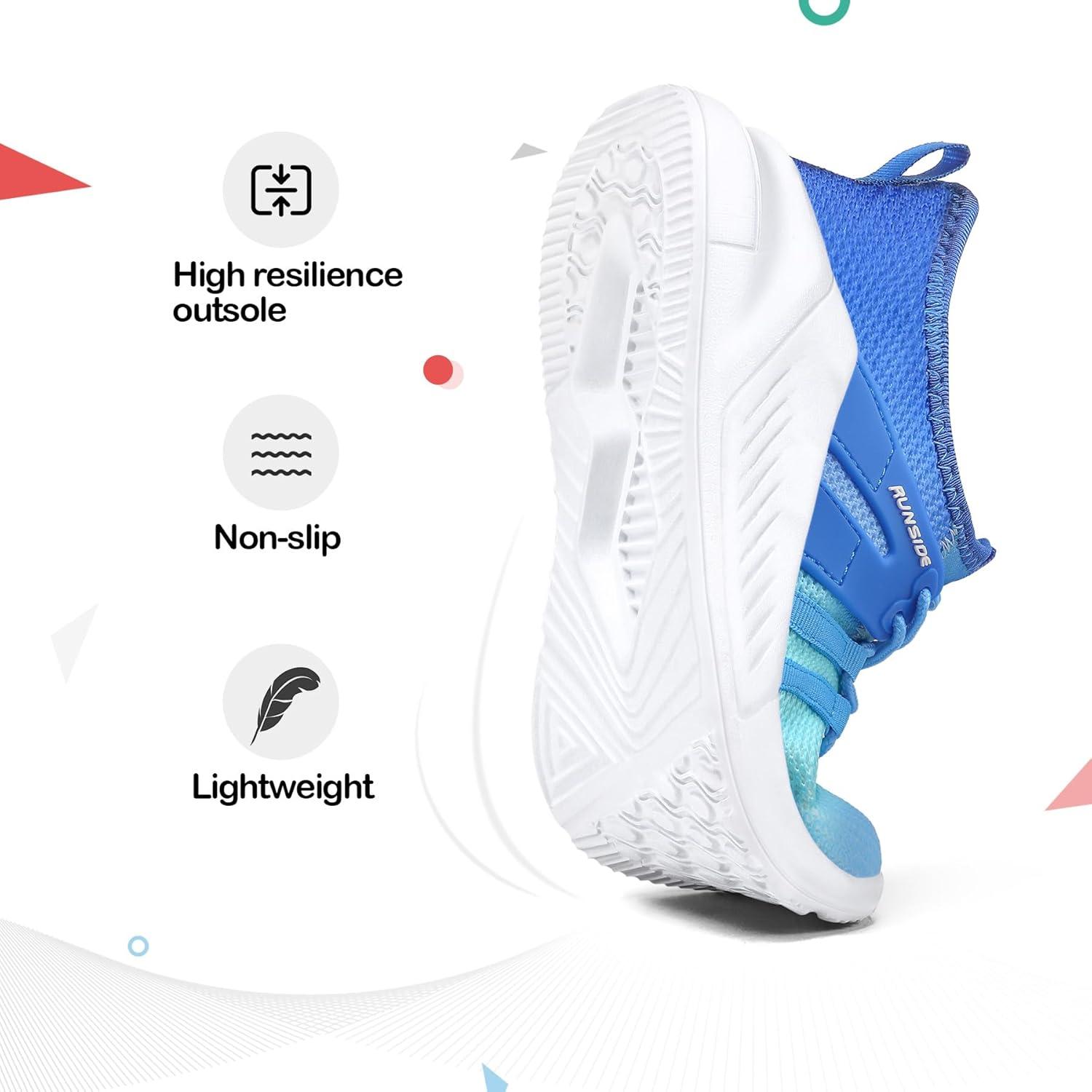 imageRUNSIDE Boys Girls Tennis Shoes Kids Lightweight Breathable Sneakers Laceup Running Athletic Shoes for ToddlerLittle KidBig KidGradient Blue