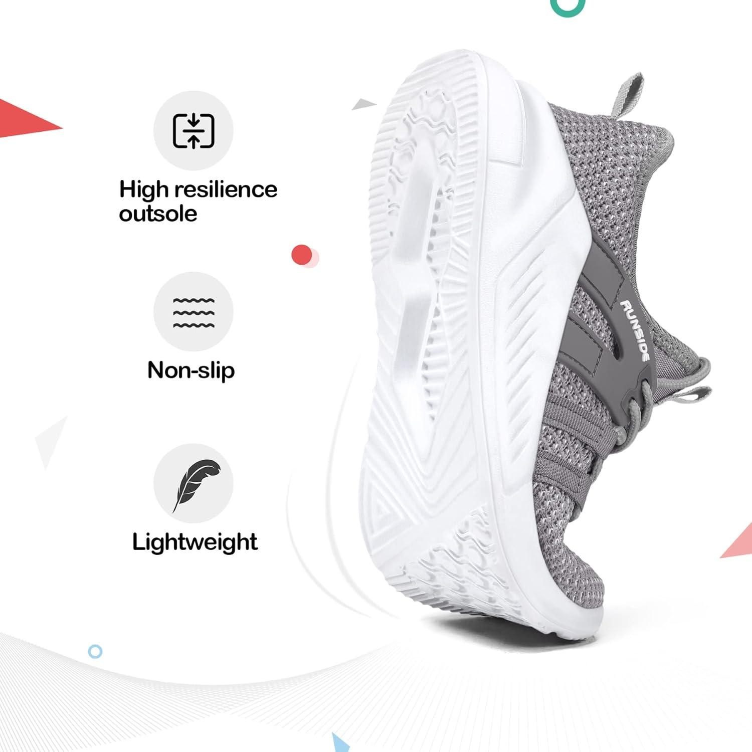 imageRUNSIDE Boys Girls Tennis Shoes Kids Lightweight Breathable Sneakers Laceup Running Athletic Shoes for ToddlerLittle KidBig KidGrey