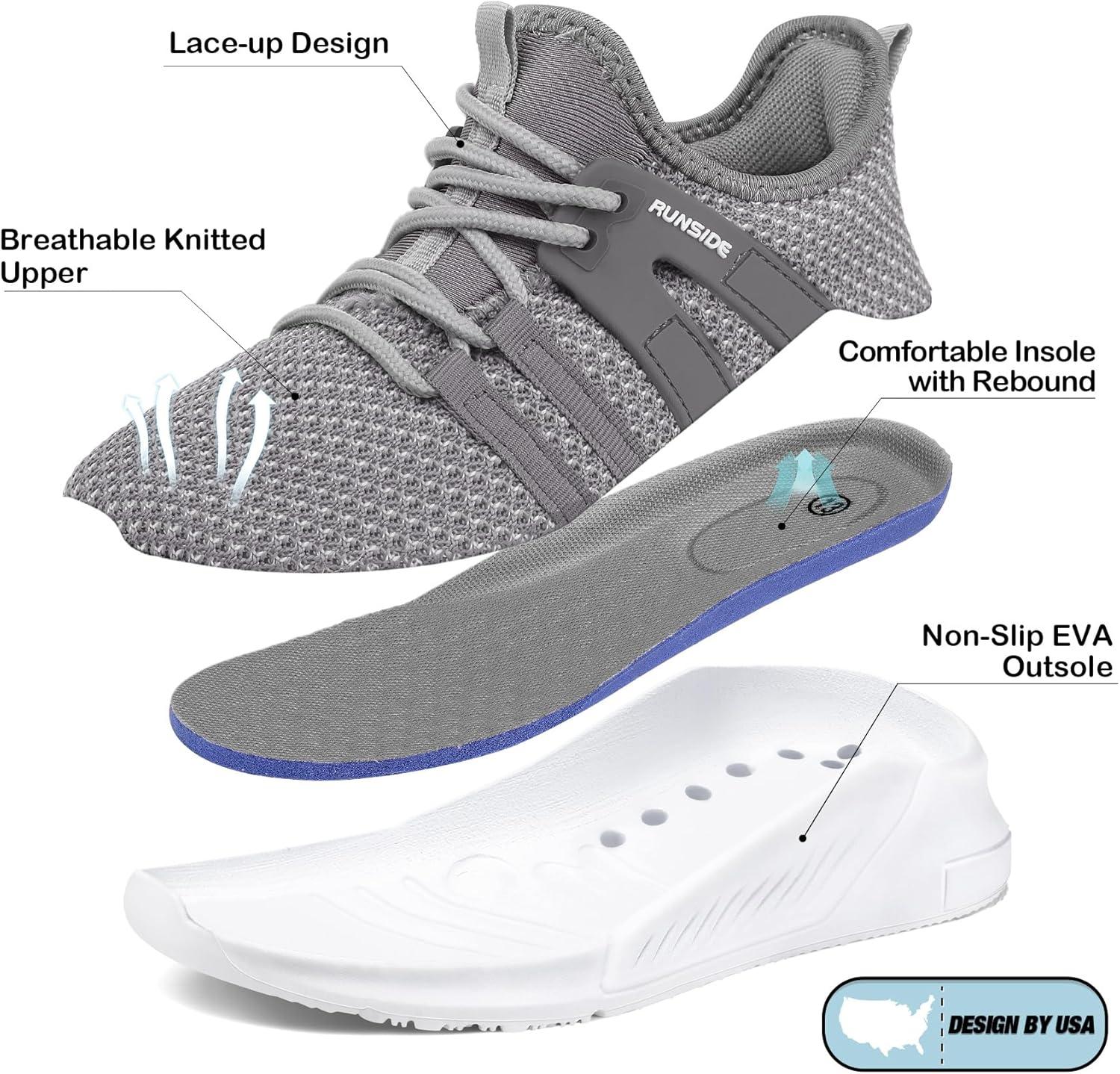 imageRUNSIDE Boys Girls Tennis Shoes Kids Lightweight Breathable Sneakers Laceup Running Athletic Shoes for ToddlerLittle KidBig KidGrey