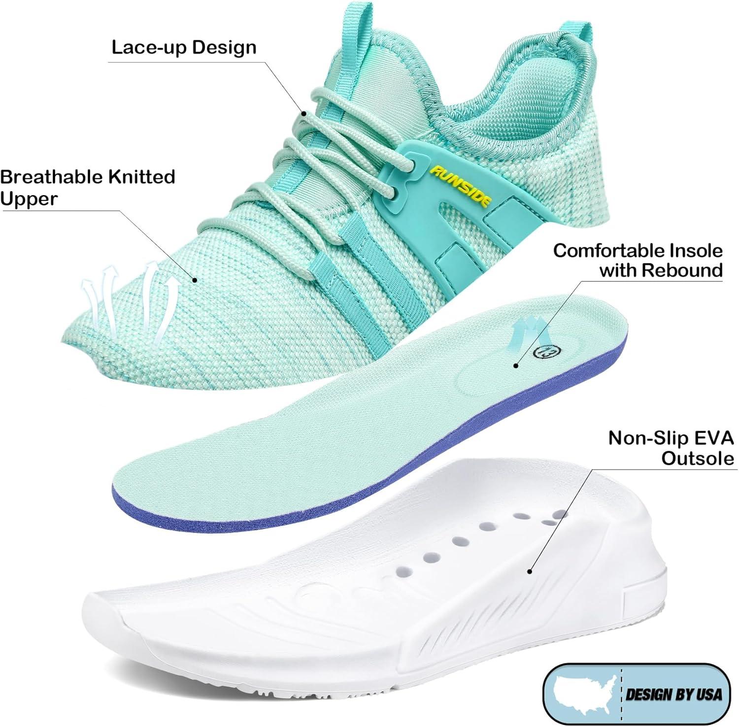 imageRUNSIDE Boys Girls Tennis Shoes Kids Lightweight Breathable Sneakers Laceup Running Athletic Shoes for ToddlerLittle KidBig KidLight Grass Green