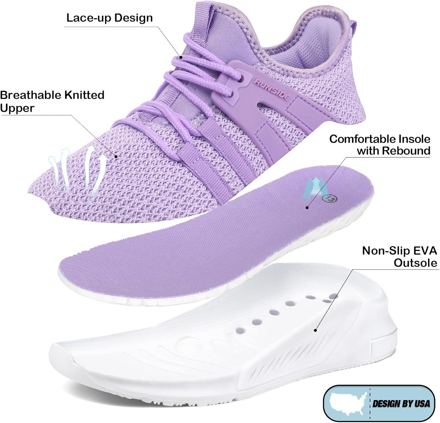 imageRUNSIDE Boys Girls Tennis Shoes Kids Lightweight Breathable Sneakers Laceup Running Athletic Shoes for ToddlerLittle KidBig KidLight Purple