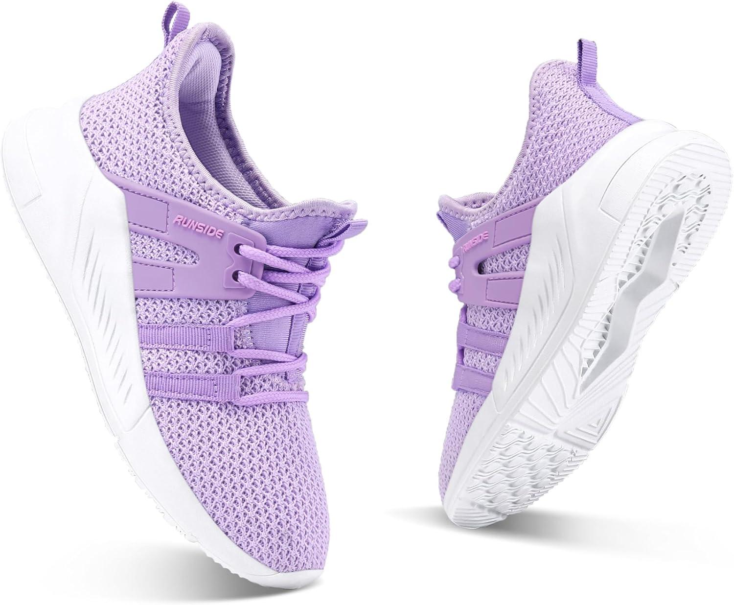 imageRUNSIDE Boys Girls Tennis Shoes Kids Lightweight Breathable Sneakers Laceup Running Athletic Shoes for ToddlerLittle KidBig KidLight Purple