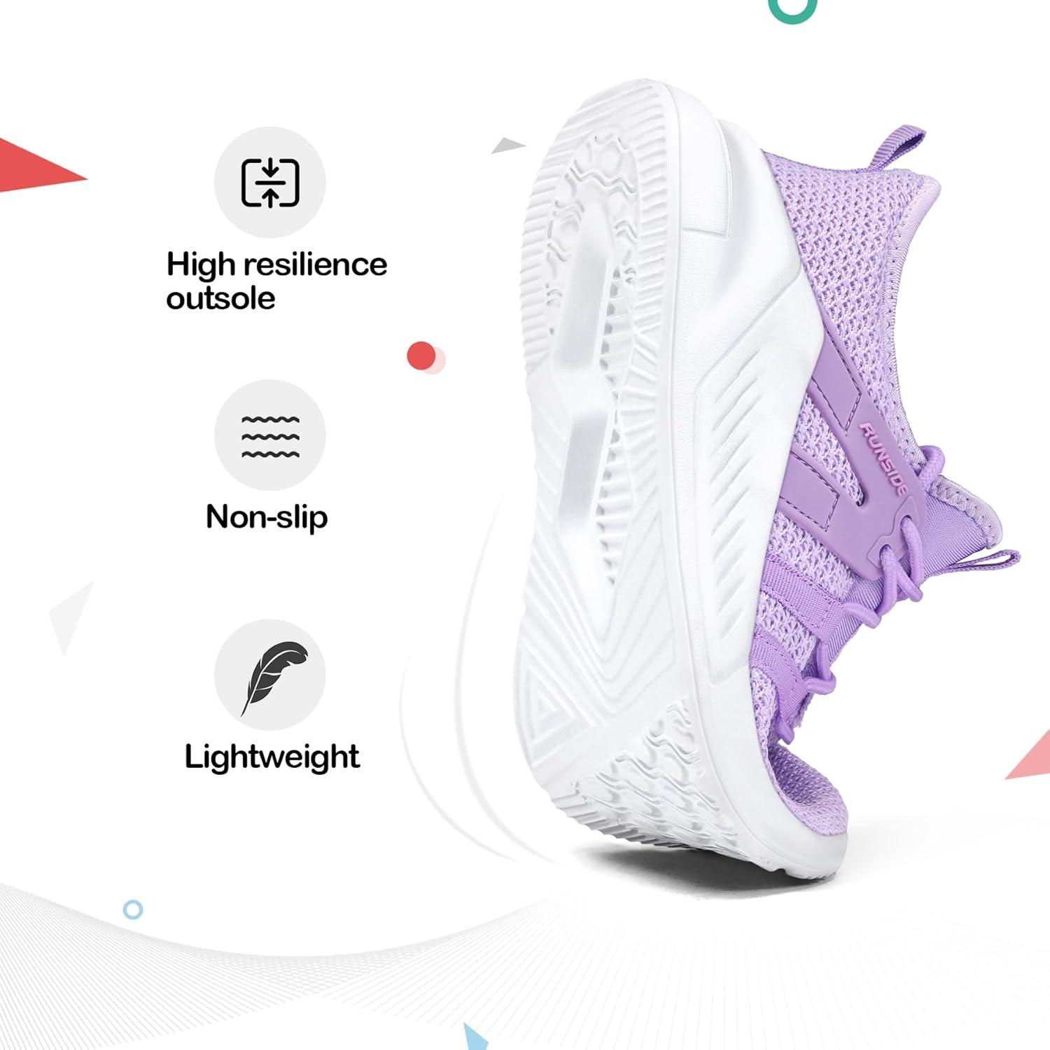imageRUNSIDE Boys Girls Tennis Shoes Kids Lightweight Breathable Sneakers Laceup Running Athletic Shoes for ToddlerLittle KidBig KidLight Purple