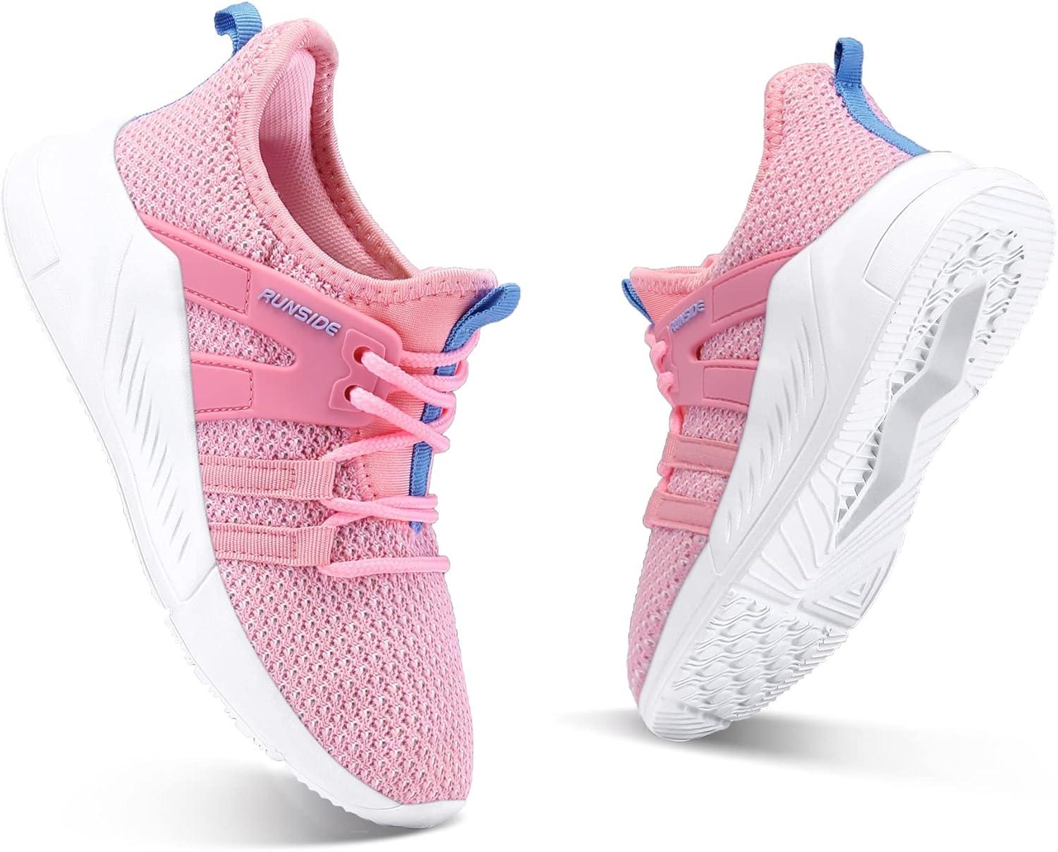 imageRUNSIDE Boys Girls Tennis Shoes Kids Lightweight Breathable Sneakers Laceup Running Athletic Shoes for ToddlerLittle KidBig KidRose