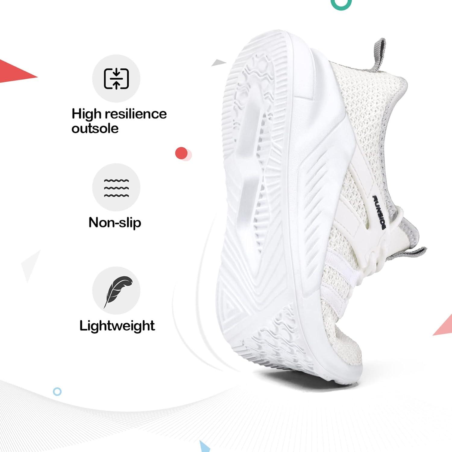 imageRUNSIDE Boys Girls Tennis Shoes Kids Lightweight Breathable Sneakers Laceup Running Athletic Shoes for ToddlerLittle KidBig KidWhite