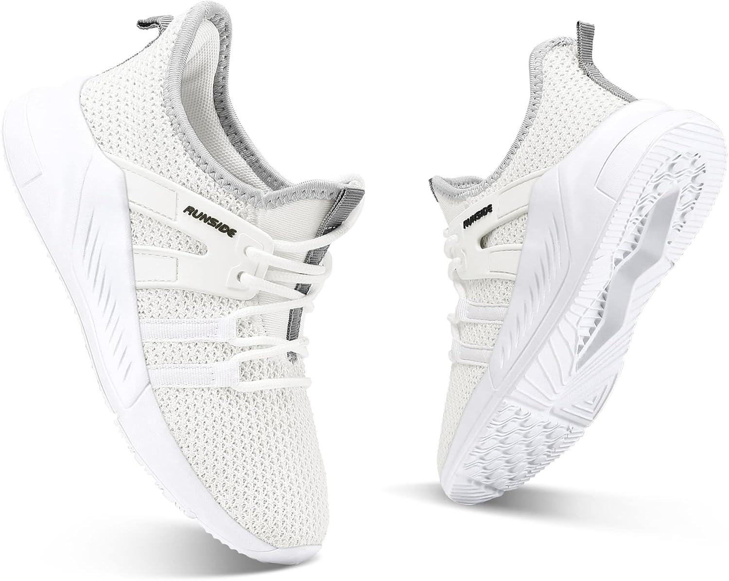 imageRUNSIDE Boys Girls Tennis Shoes Kids Lightweight Breathable Sneakers Laceup Running Athletic Shoes for ToddlerLittle KidBig KidWhite