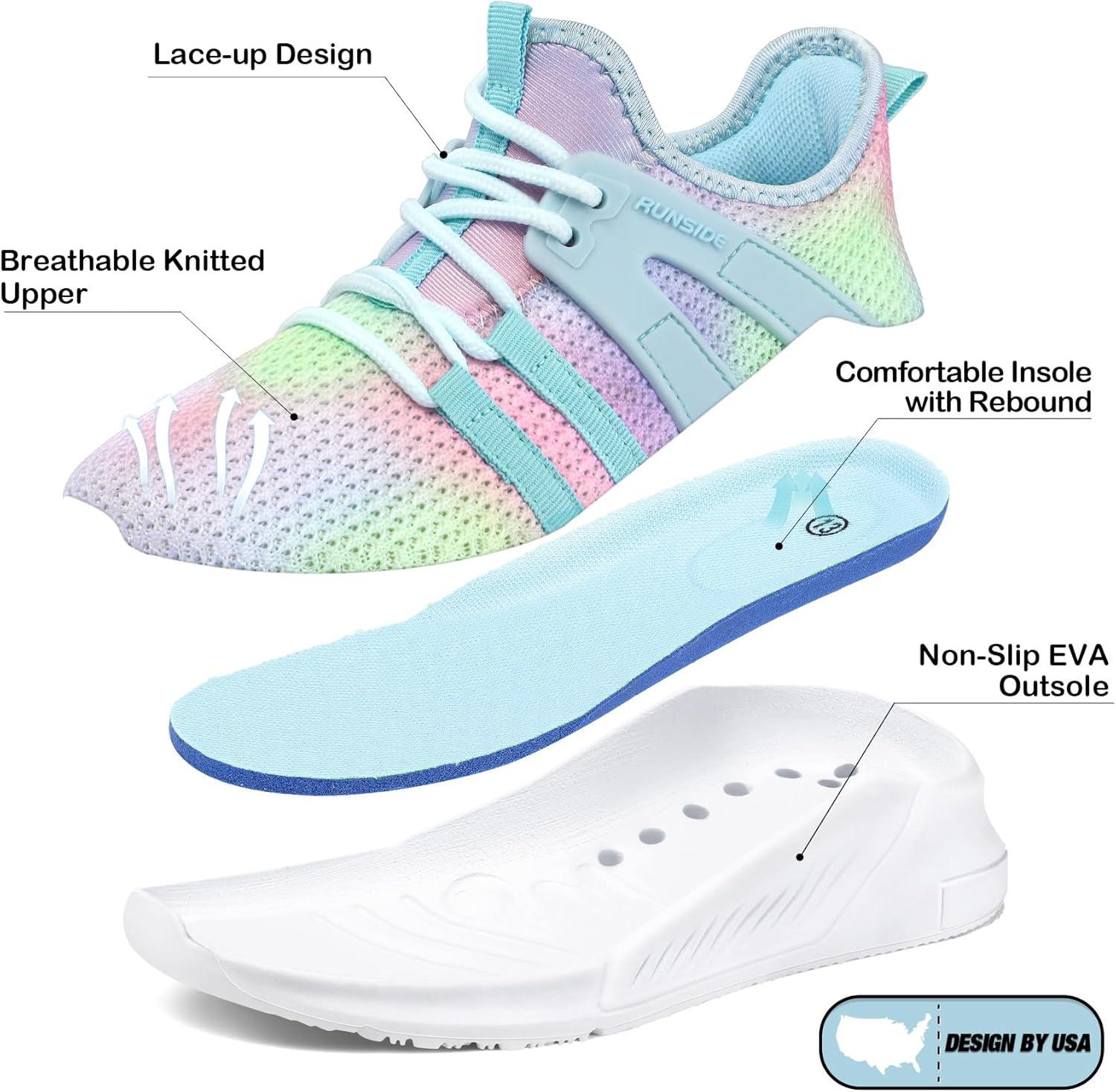 imageRUNSIDE Girls Tennis Shoes Lightweight Sports Kids Sneakers Laceup for RunningWalking ToddlerLittle KidBig KidGradient Blue